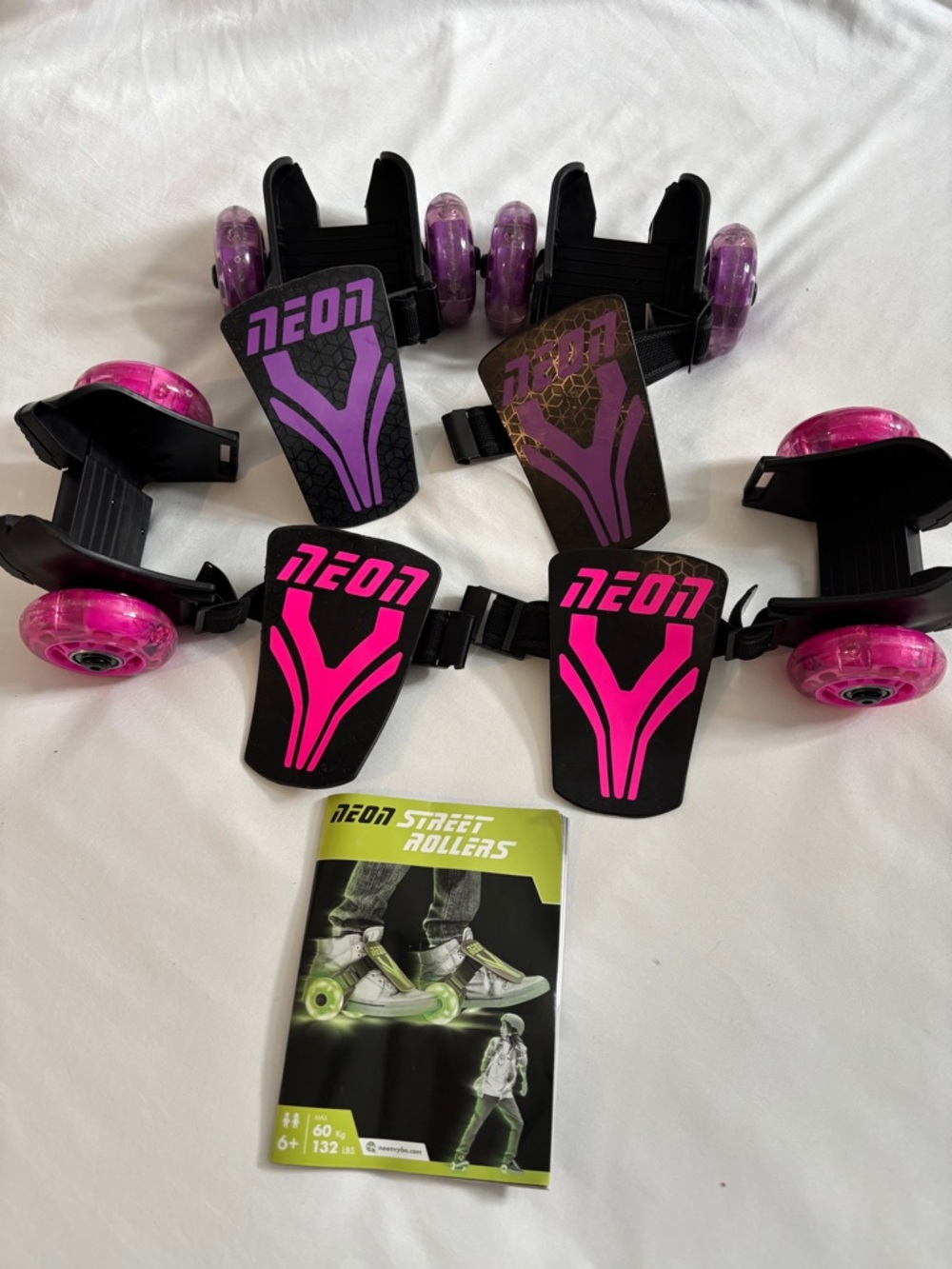 NEON Pink & Purple Strap-On Street Rollers (2 pairs)